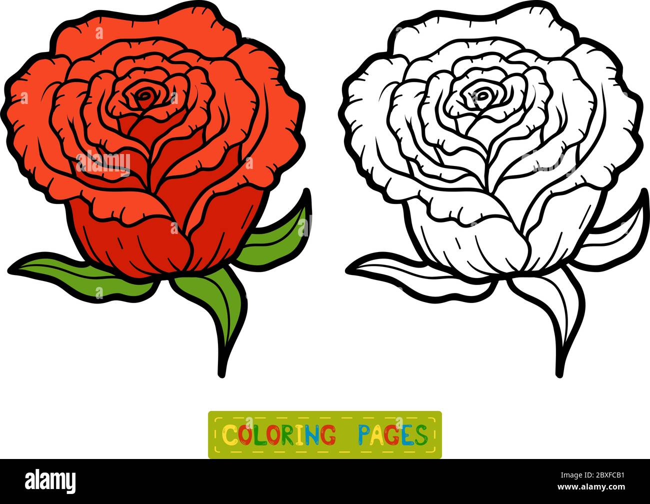 Libro da colorare per bambini, fiore Rosa Illustrazione Vettoriale