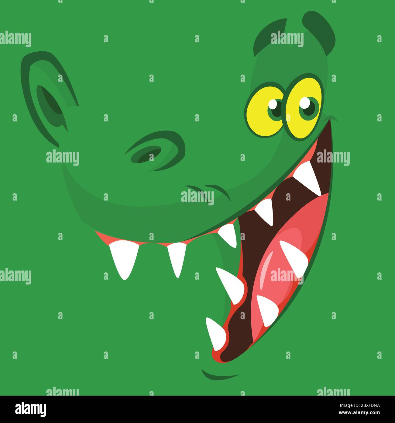 Divertente cartone animato coccodrillo faccia. Illustrazione vettoriale. Disegno per stampa, mascotte o illustrazione di libro di bambini Illustrazione Vettoriale