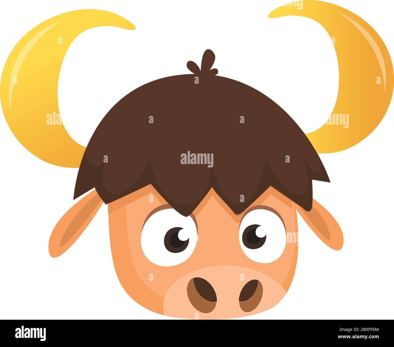 Icona testa di Cartoon american bull (bufalo, bue, bisonte), isolata su sfondo bianco. Pagina colorata per bambini e bambini Illustrazione Vettoriale