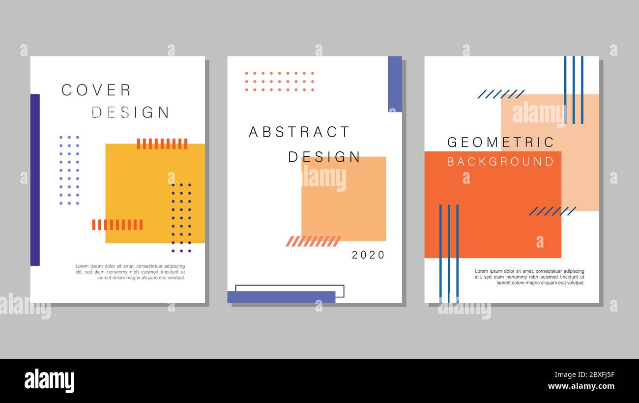 Set bundle di disegni geometrici di copertina per report annuale, opuscoli, volantini, presentazioni, opuscolo, rivista formato A4. Modello di copertina con vettore di progettazione Illustrazione Vettoriale