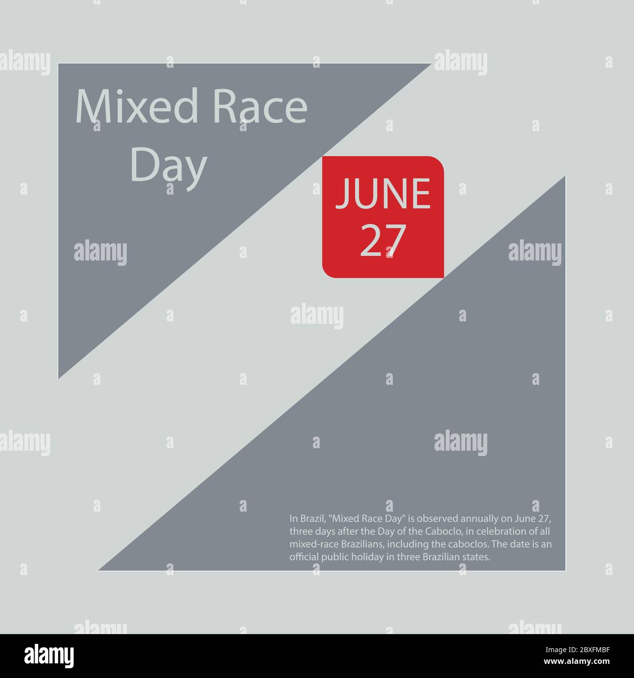 In Brasile, il 'Mixed Race Day' viene osservato annualmente il 27 giugno, tre giorni dopo il giorno del Caboclo, in celebrazione di tutti i brasiliani misti, inc Illustrazione Vettoriale