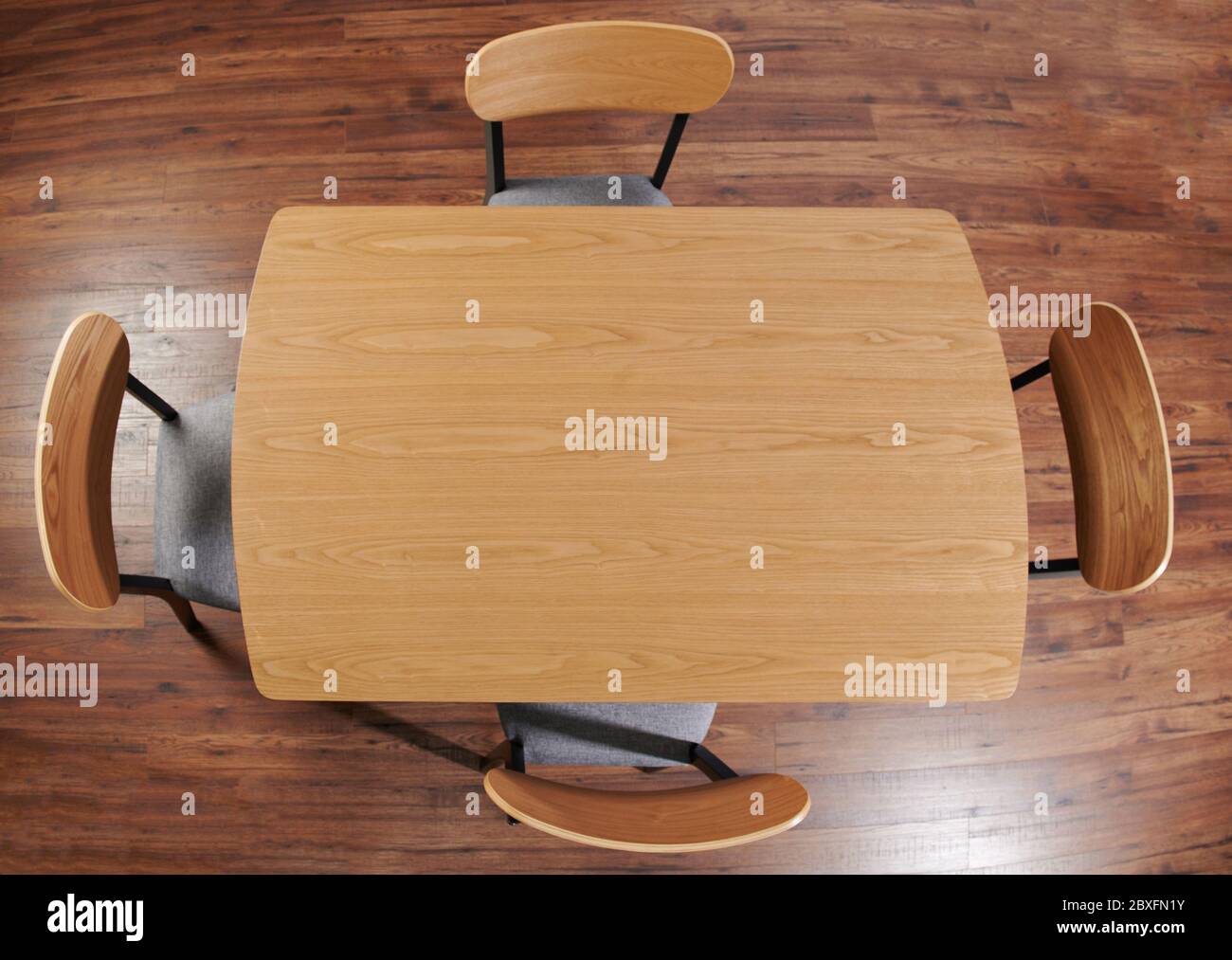 Tavolo in legno con quattro sedie sopra la vista dall'alto in ufficio Foto Stock