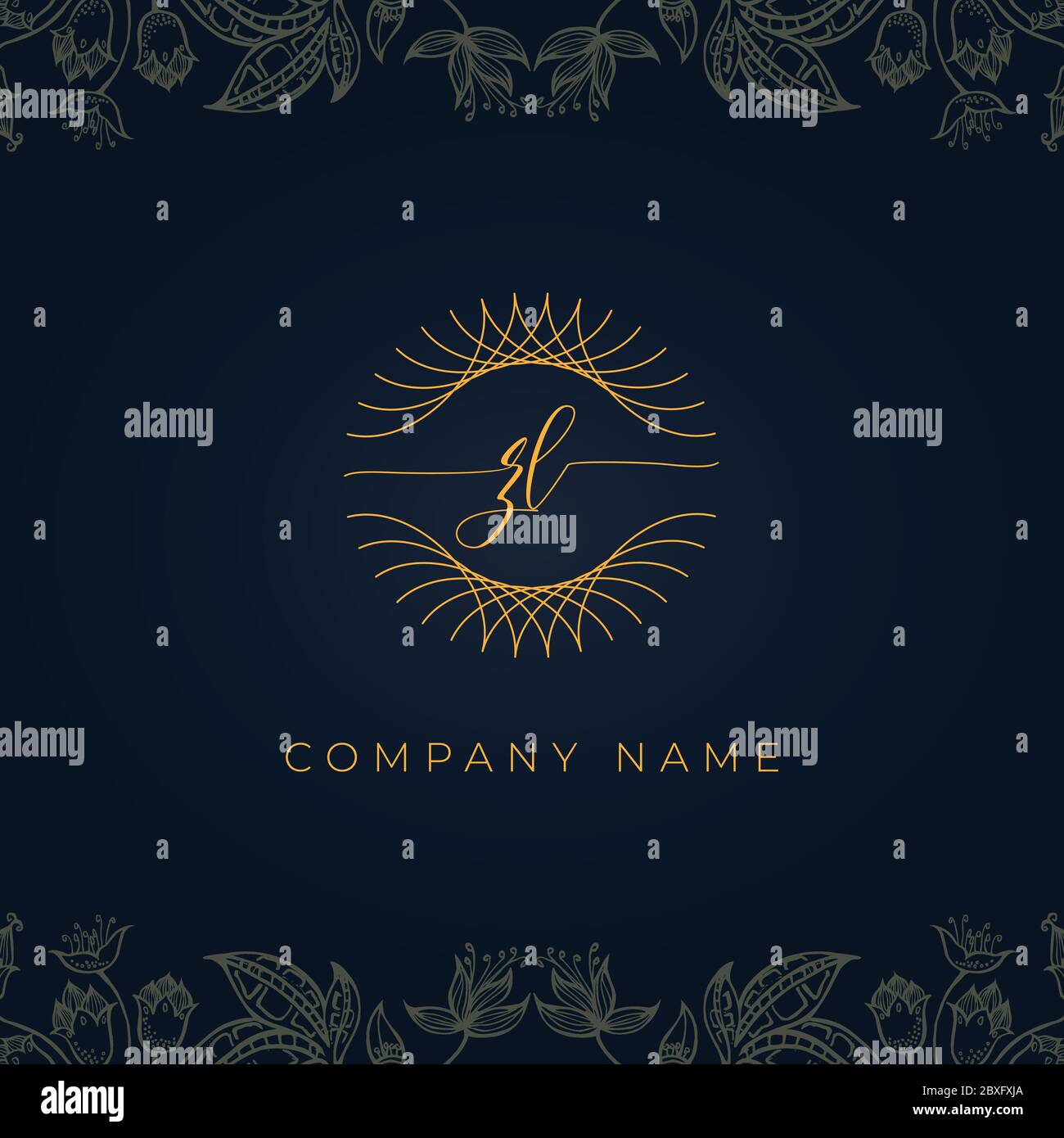 Elegante logo ZL con lettera iniziale di lusso. Questa icona con logo incorpora con astratta arrotondata sottile forma geometrica in sfondo floreale. Illustrazione Vettoriale