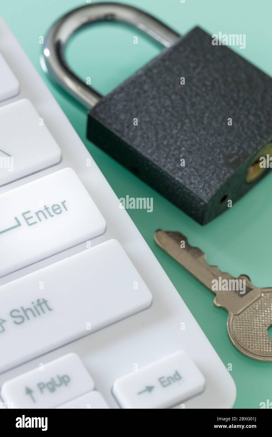 Tastiera per computer con lucchetto, Concept, Invio, sicurezza Web, minacce Internet Foto Stock