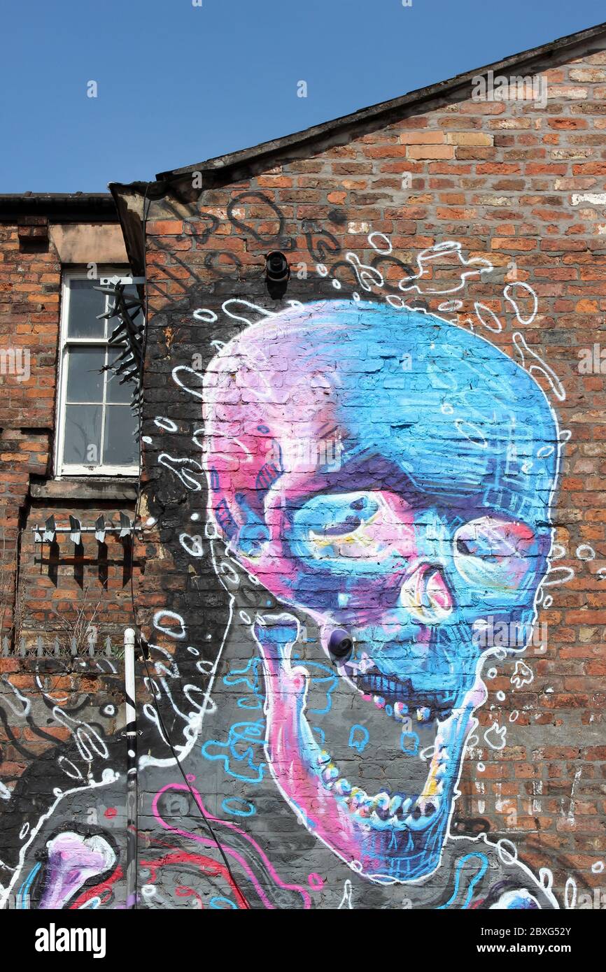 Skull Urban Street Art, Liverpool, Regno Unito Foto Stock