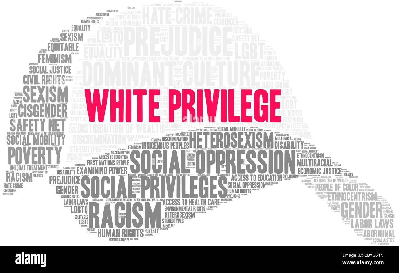 Bianco Privilege word cloud su sfondo bianco. Illustrazione Vettoriale