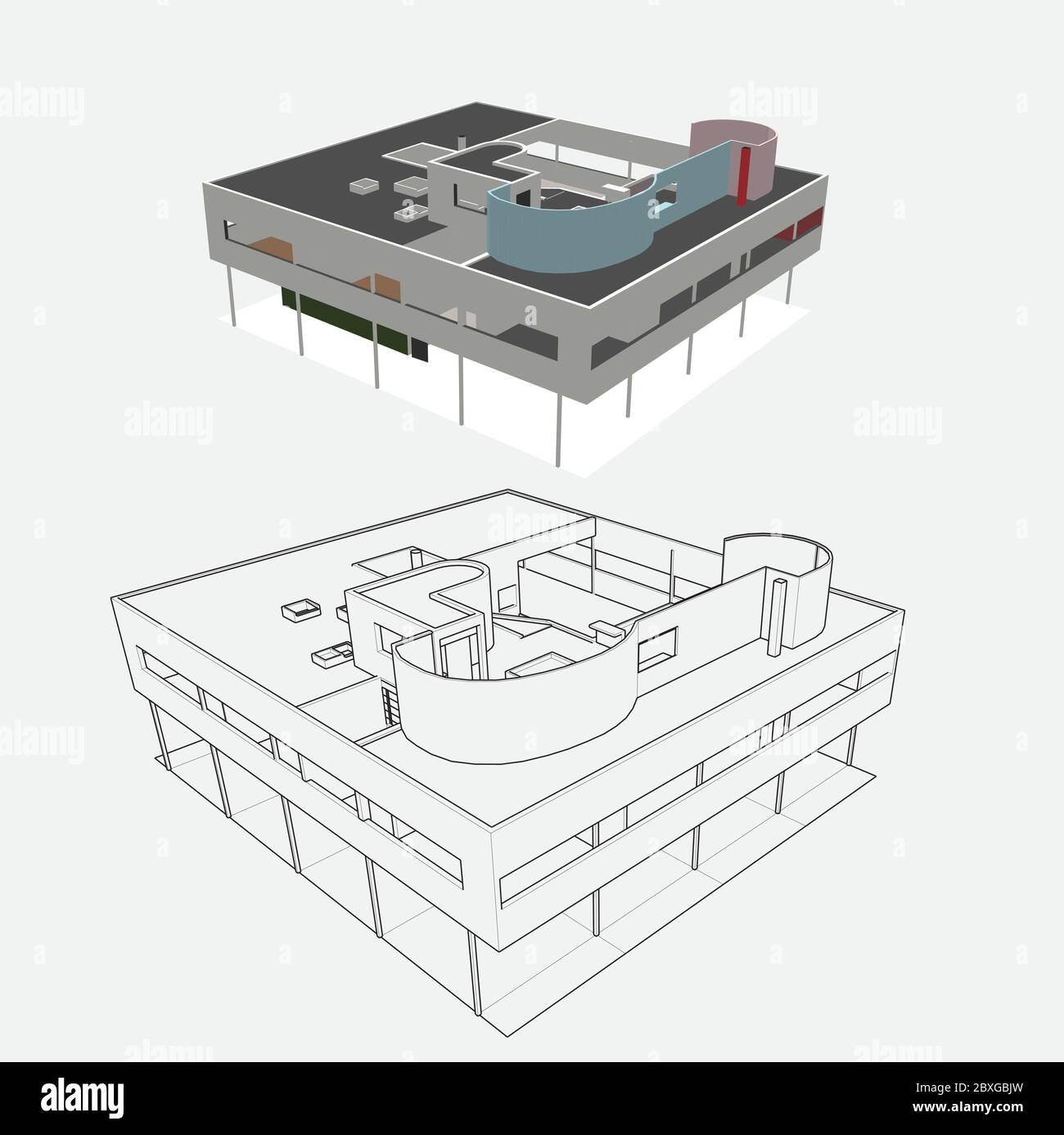 Disegno Vector Villa Savoy, Villa Savory, le Corbusier Illustrazione Vettoriale