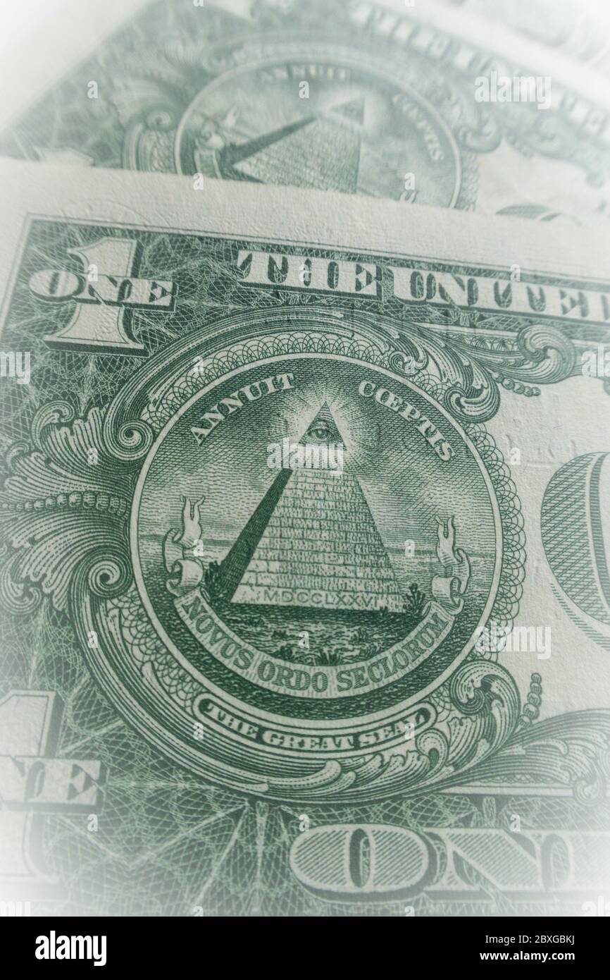 Primo piano di United States Currency, USA, una banconota da dollaro Foto Stock