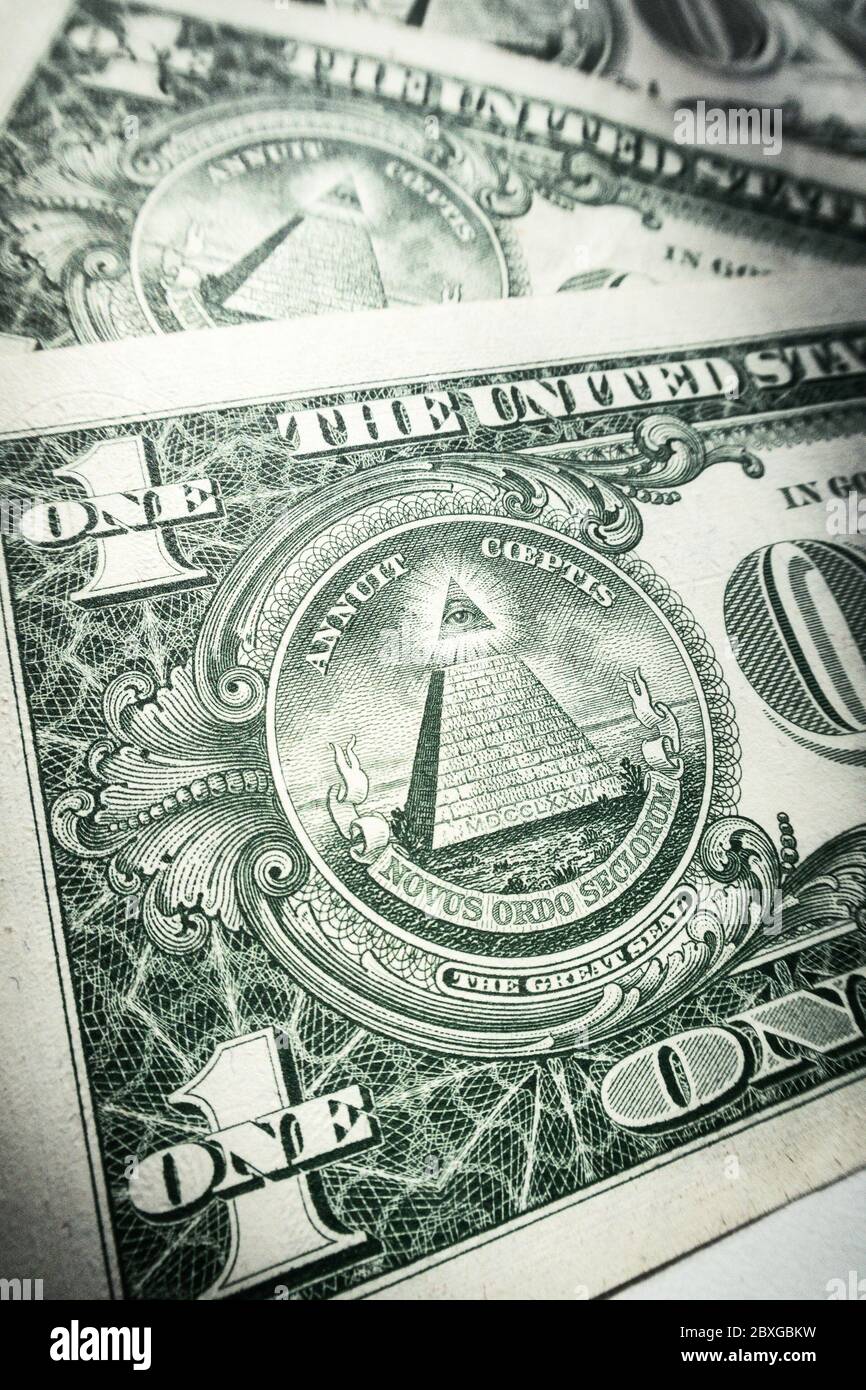 Primo piano di United States Currency, USA, una banconota da dollaro Foto Stock