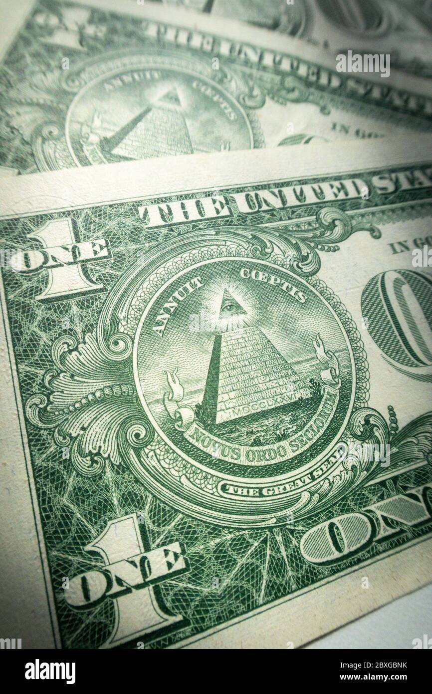 Primo piano di United States Currency, USA, una banconota da dollaro Foto Stock