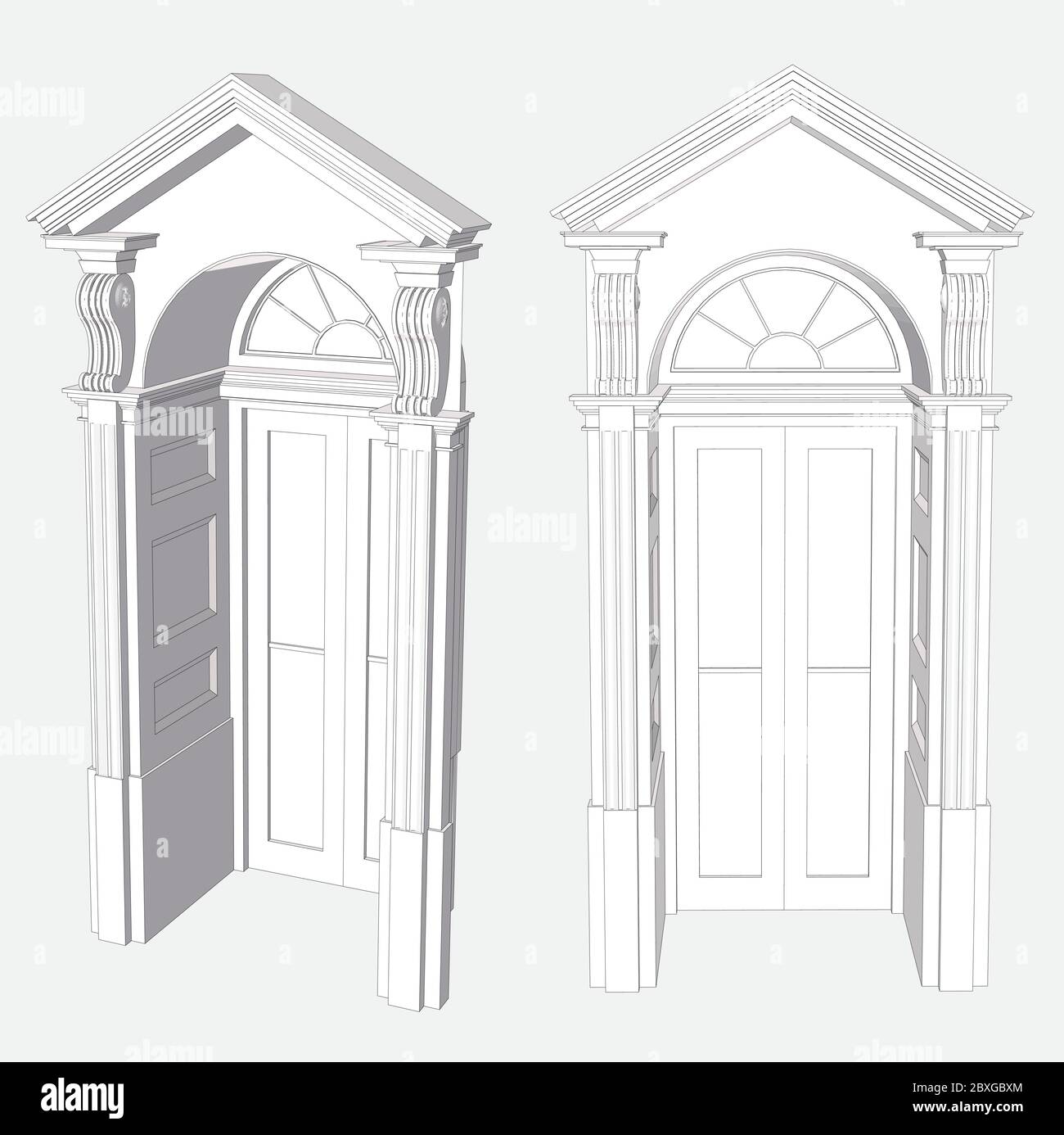 Architettura, colonne, travi, decorazioni architettoniche, stili architettonici, architettura greca, fontane, parete, finestra, porta, tetto Illustrazione Vettoriale