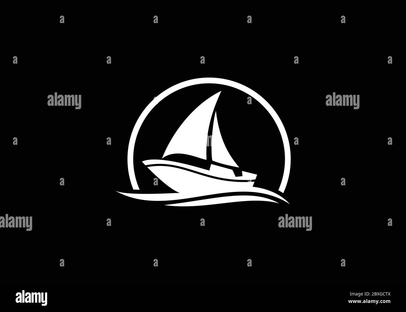 Logo della nave, modello vettoriale del logo della nave da crociera, simbolo del simbolo della barca Illustrazione Vettoriale