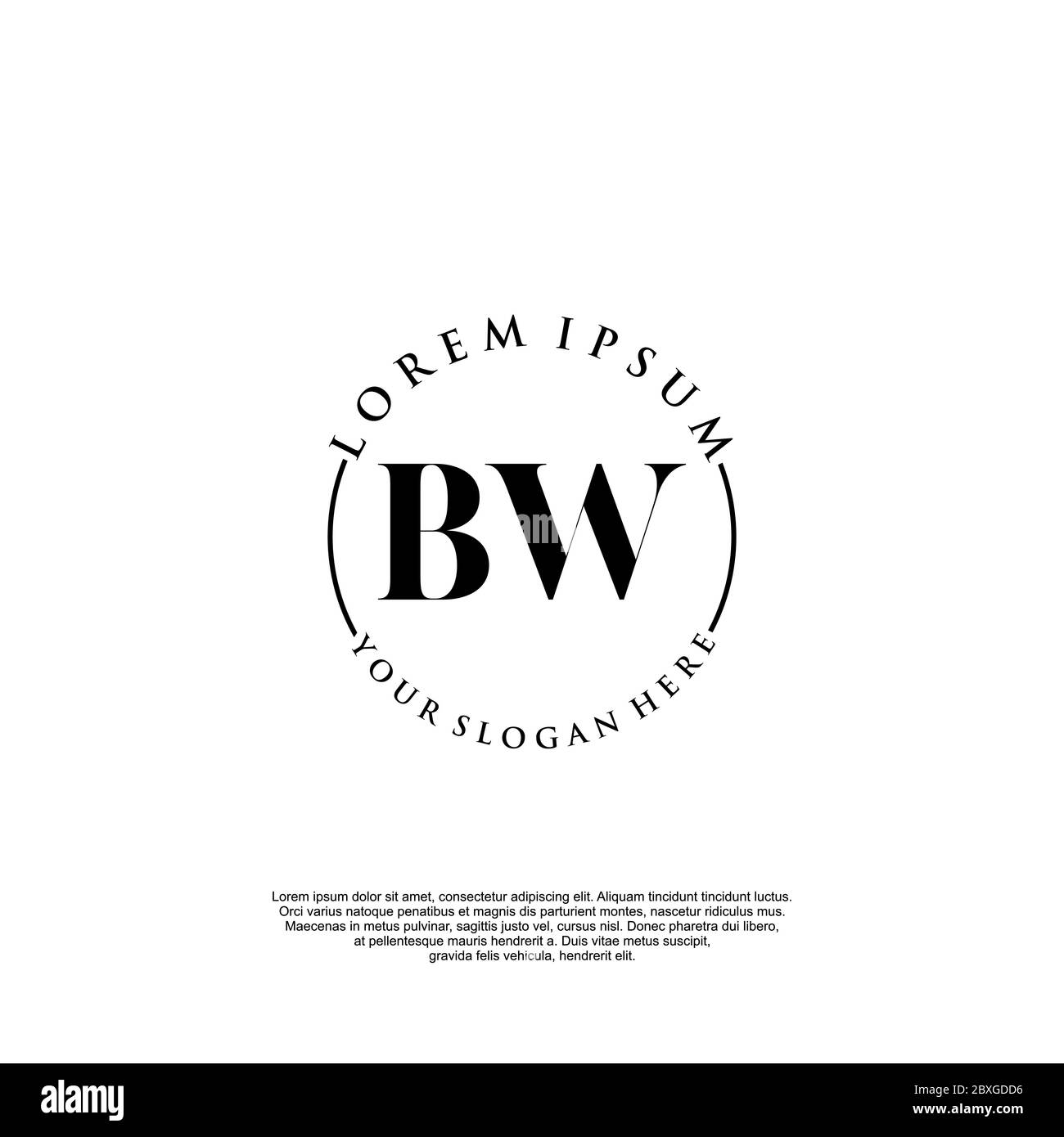Vettore modello iniziale logo scrittura manuale BW Illustrazione Vettoriale