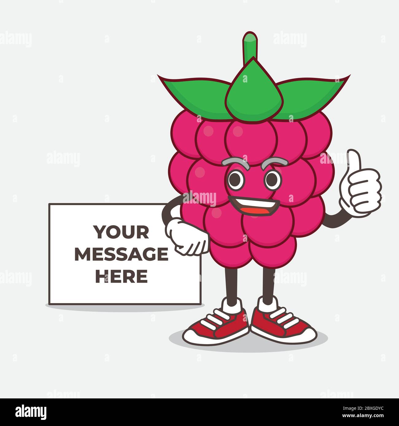 Un'illustrazione del carattere mascotte cartoon di Raspberry Fruit con lavagna bianca Illustrazione Vettoriale