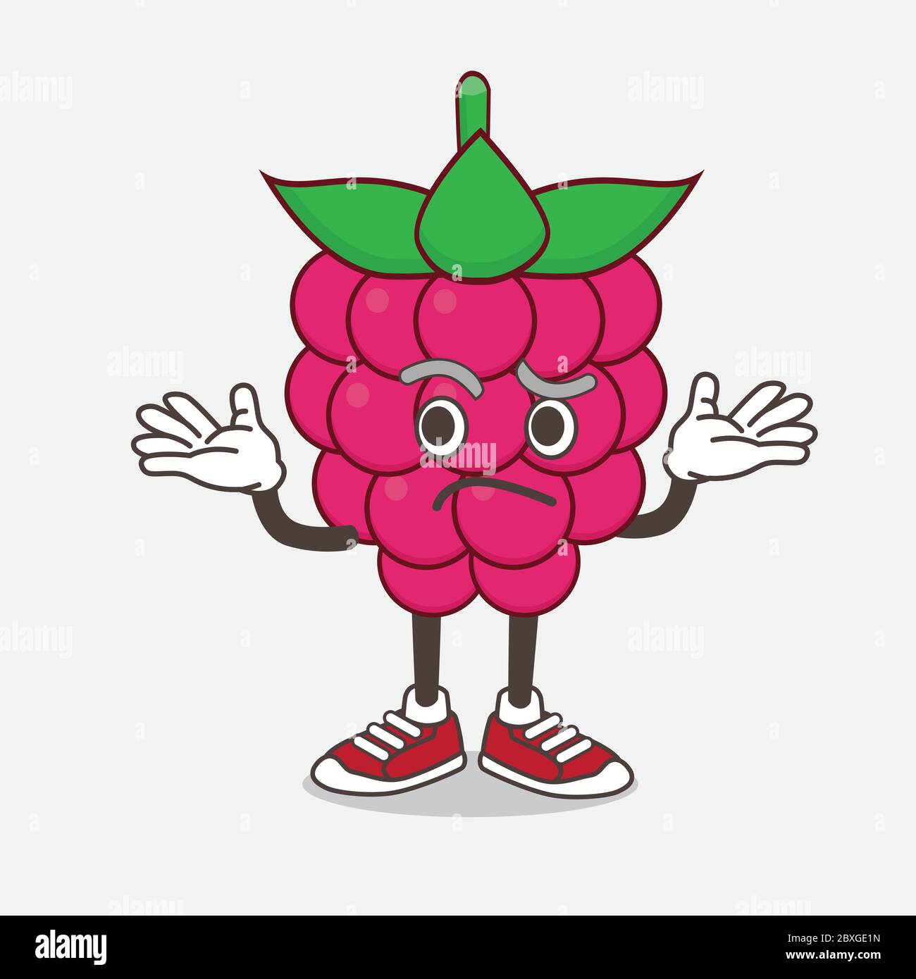 Un'illustrazione del carattere mascotte cartoon di Raspberry Fruit nell'espressione di grinning comico Illustrazione Vettoriale