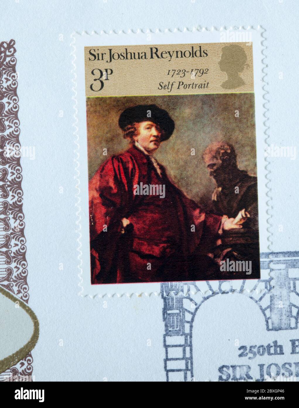 Copertina britannica del primo giorno francobolli - compleanno di Joshua Reynolds Foto Stock
