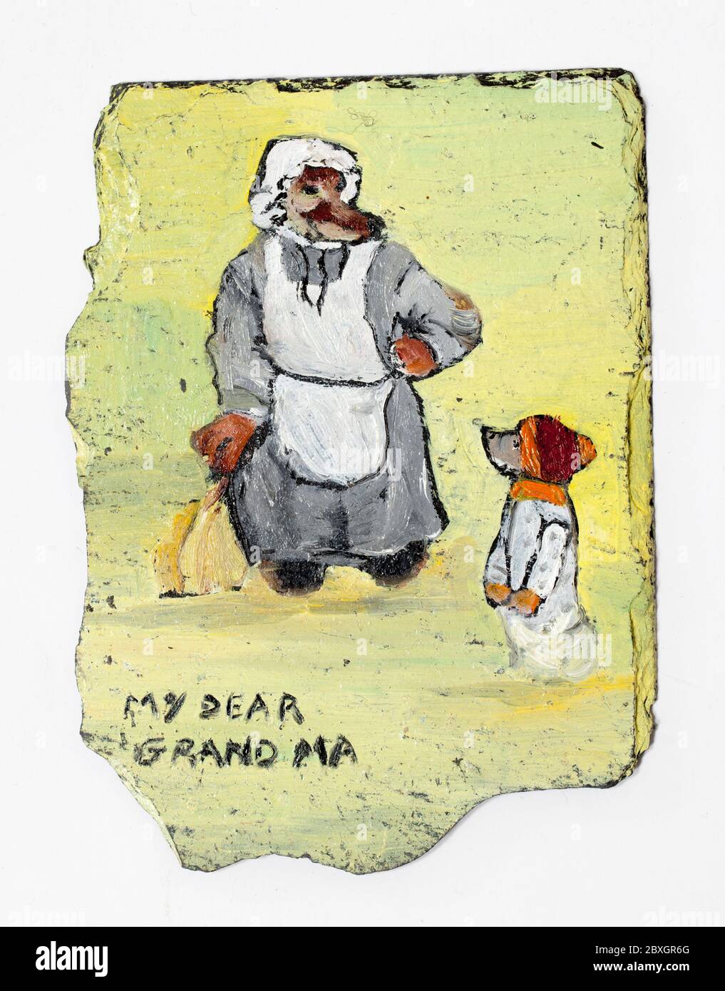 'My Caro nonnaa' piccola pittura Naive su Slate Foto Stock