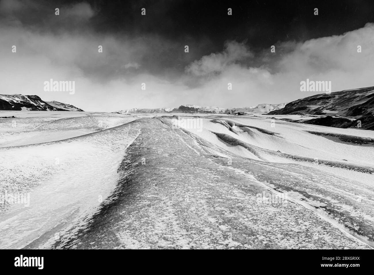 Ghiacciaio di Solheimjokull, Route 1, South Coast, Ring Road, Islanda Foto Stock