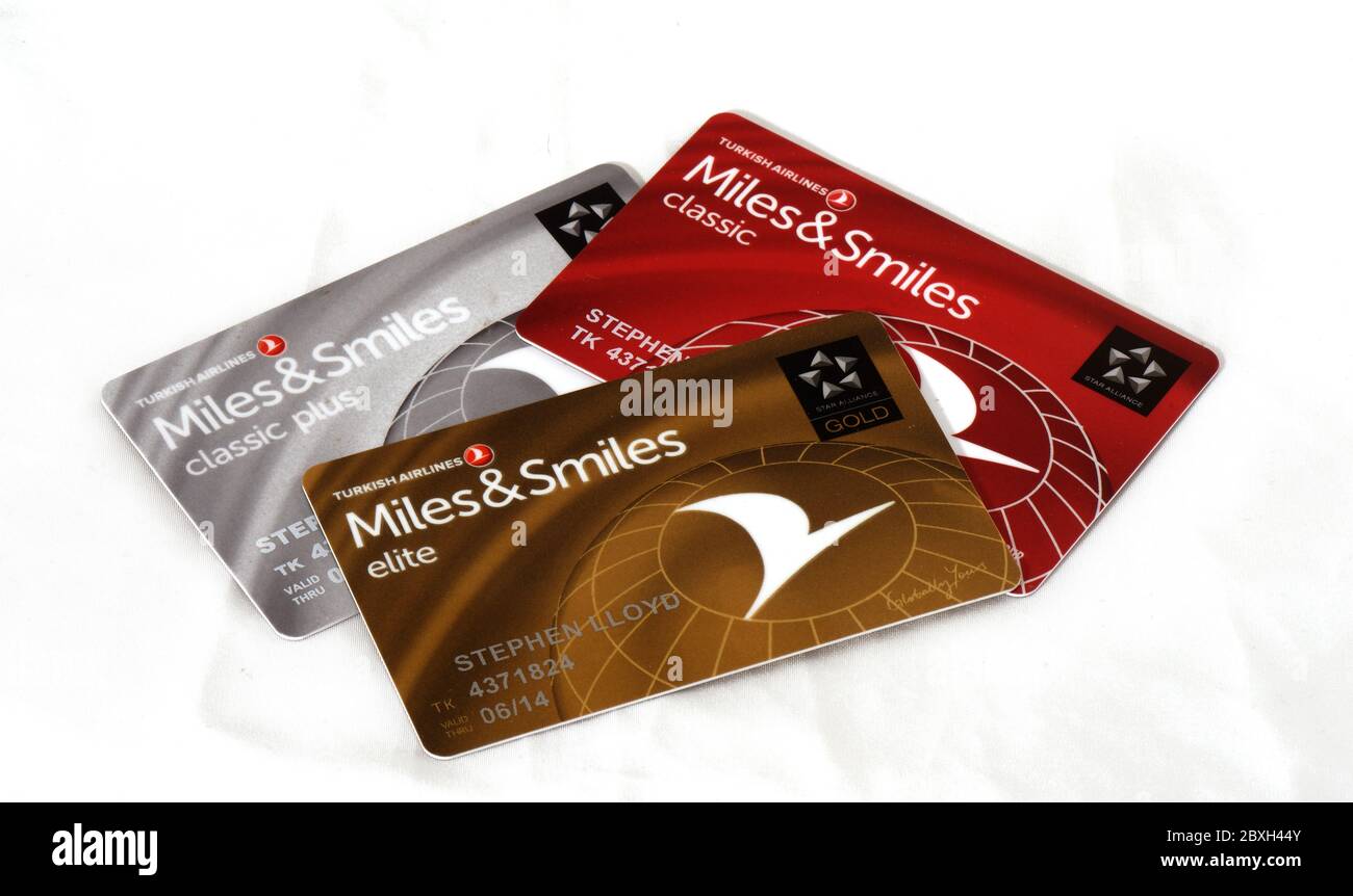 Tre livelli di club Frequent Flyer "Mili e sorrisi" con Turkish Airlines Foto Stock