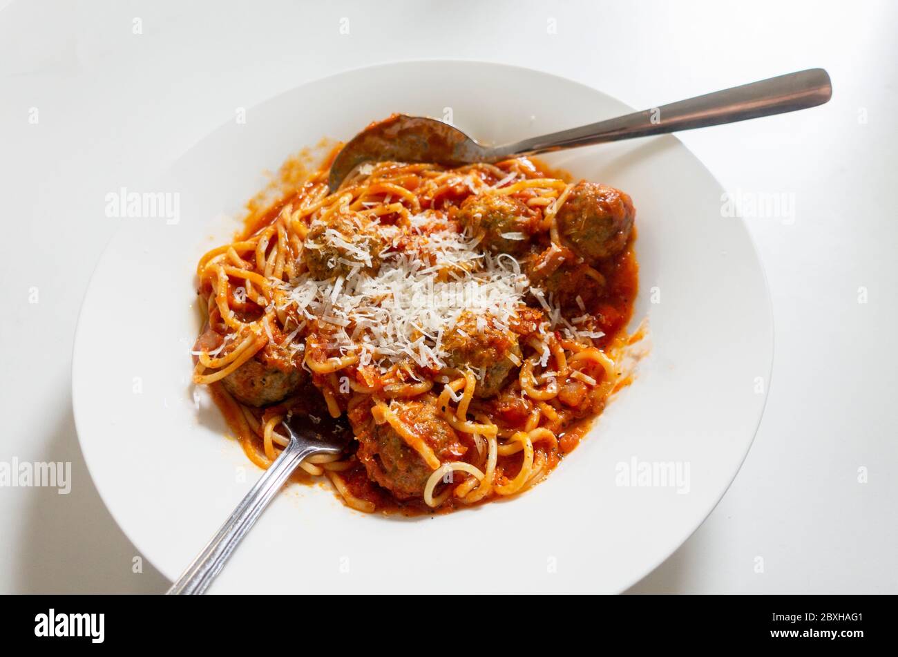 Spaghetti e polpette di carne Foto Stock