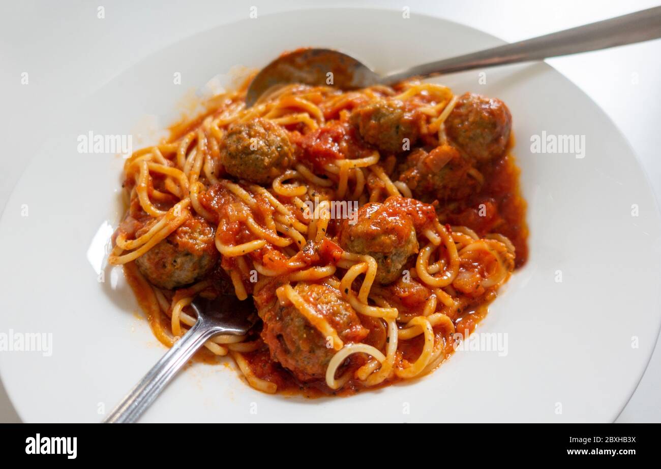 Spaghetti e polpette di carne Foto Stock