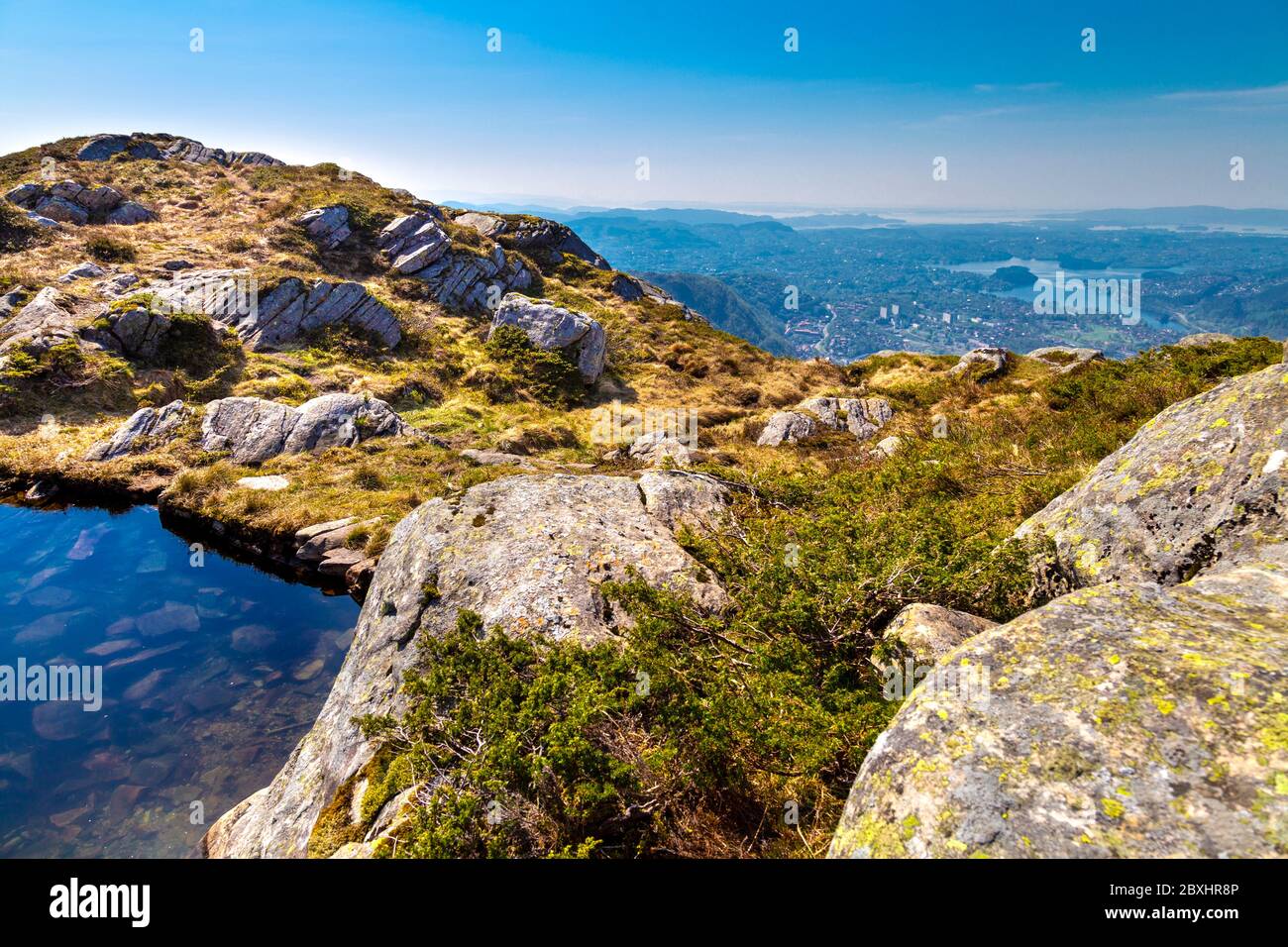 Vista dalla cima del monte Ulriken a Bergen, Norvegia Foto Stock