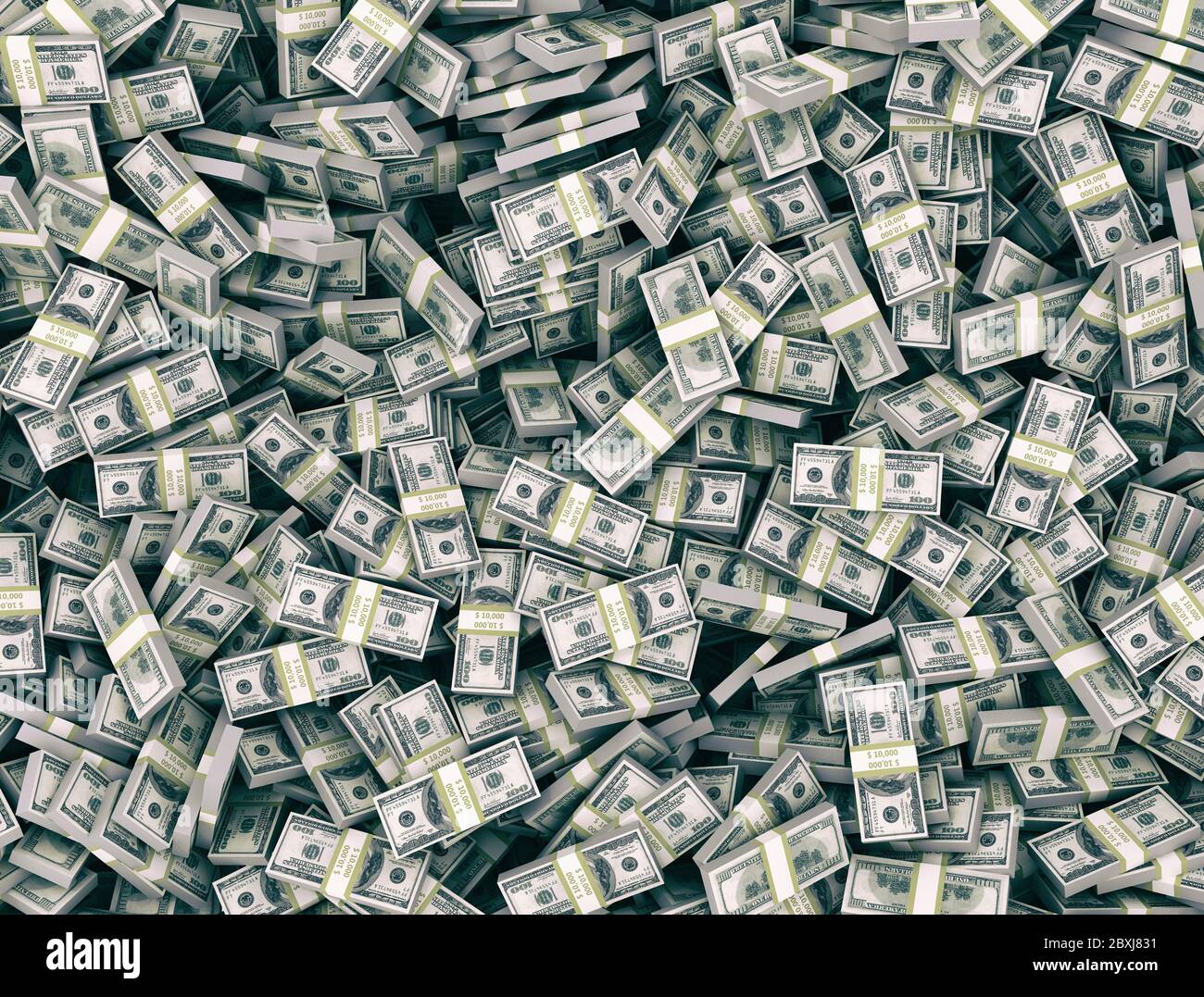 Pila di valuta - dollari USA isolati impilati su sfondo bianco. rendering 3d Foto Stock