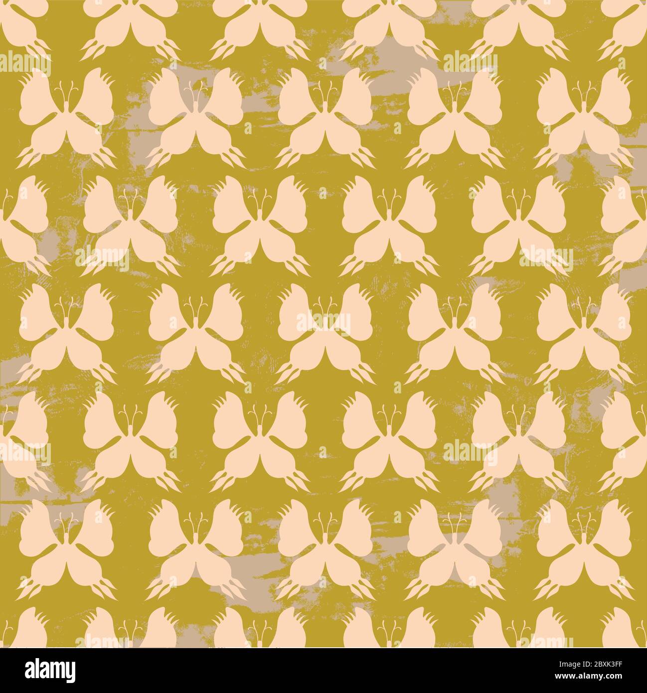 Butterfly Seamless Pattern - Beige e marrone colori su Grunge sfondo Illustrazione Vettoriale