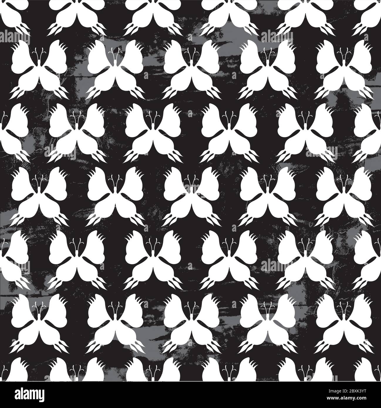 Butterfly Seamless Pattern - Bianco e nero su Grunge background Illustrazione Vettoriale