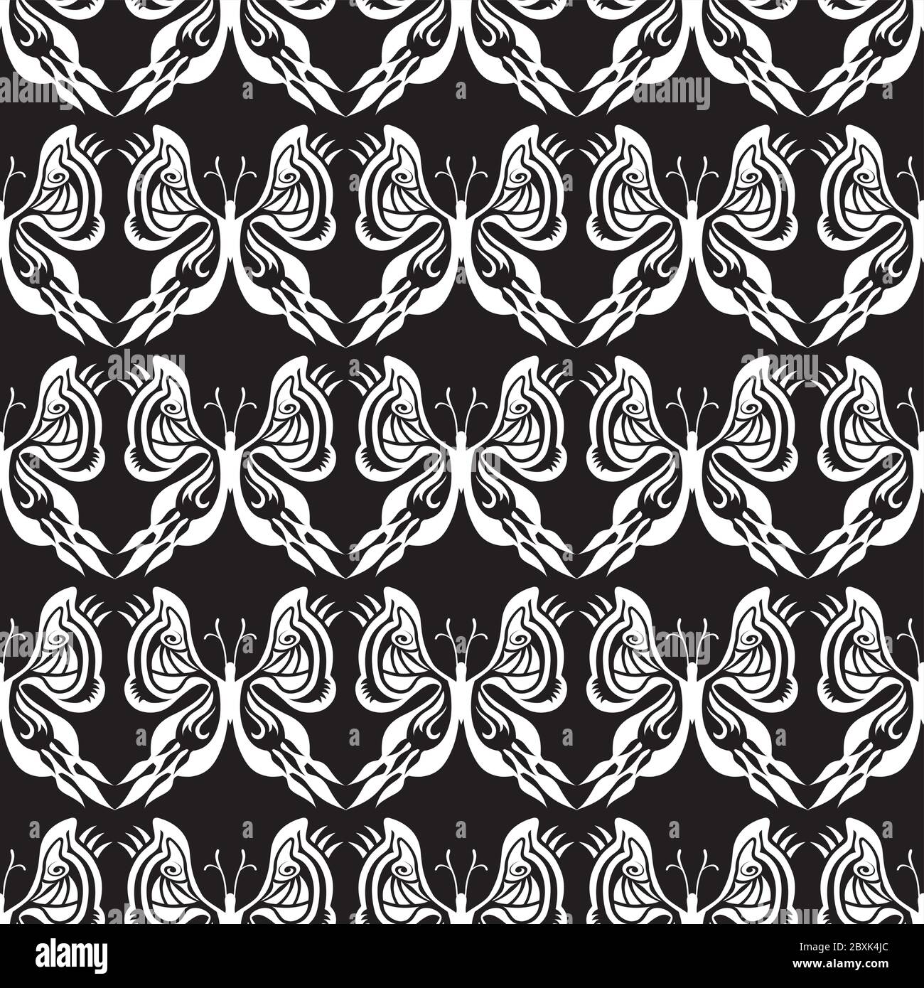 Butterfly Seamless Pattern in bianco e nero, sfondo con illusione ottica Illustrazione Vettoriale