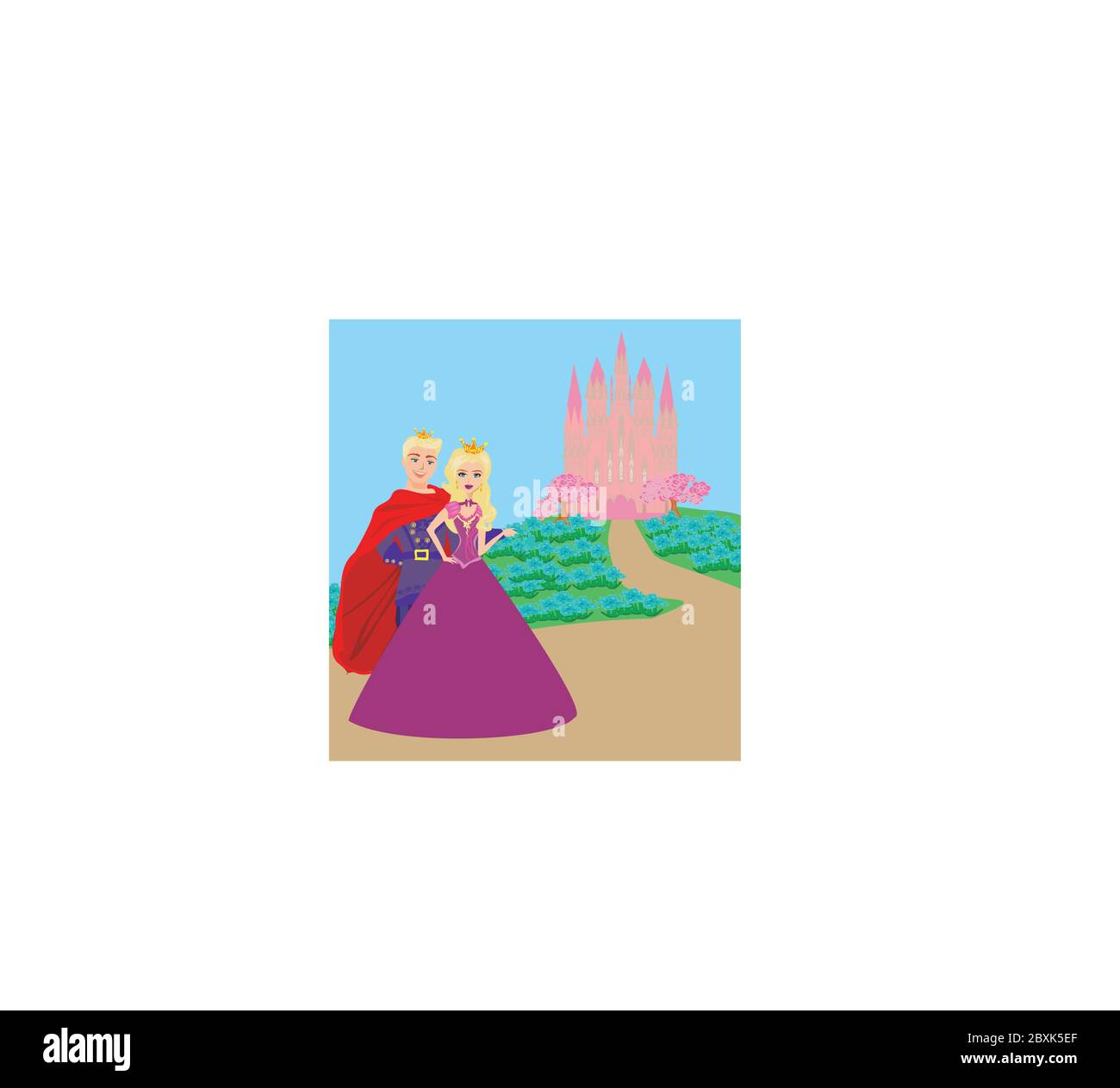 La principessa e il principe in un bellissimo giardino Illustrazione Vettoriale