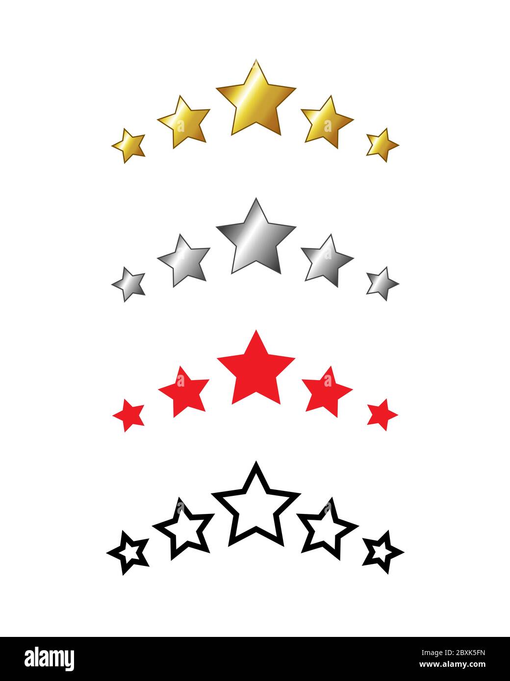 5 emblema d'oro vettoriale a cinque stelle. Simbolo di classificazione del miglior servizio con badge di riconoscimento. Successo vincente. Illustrazione isolata. Classifica superiore Illustrazione Vettoriale