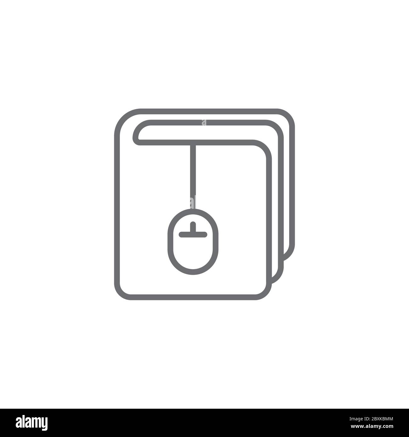 Libro con il simbolo dell'icona del vettore del mouse del computer isolato su sfondo bianco Illustrazione Vettoriale