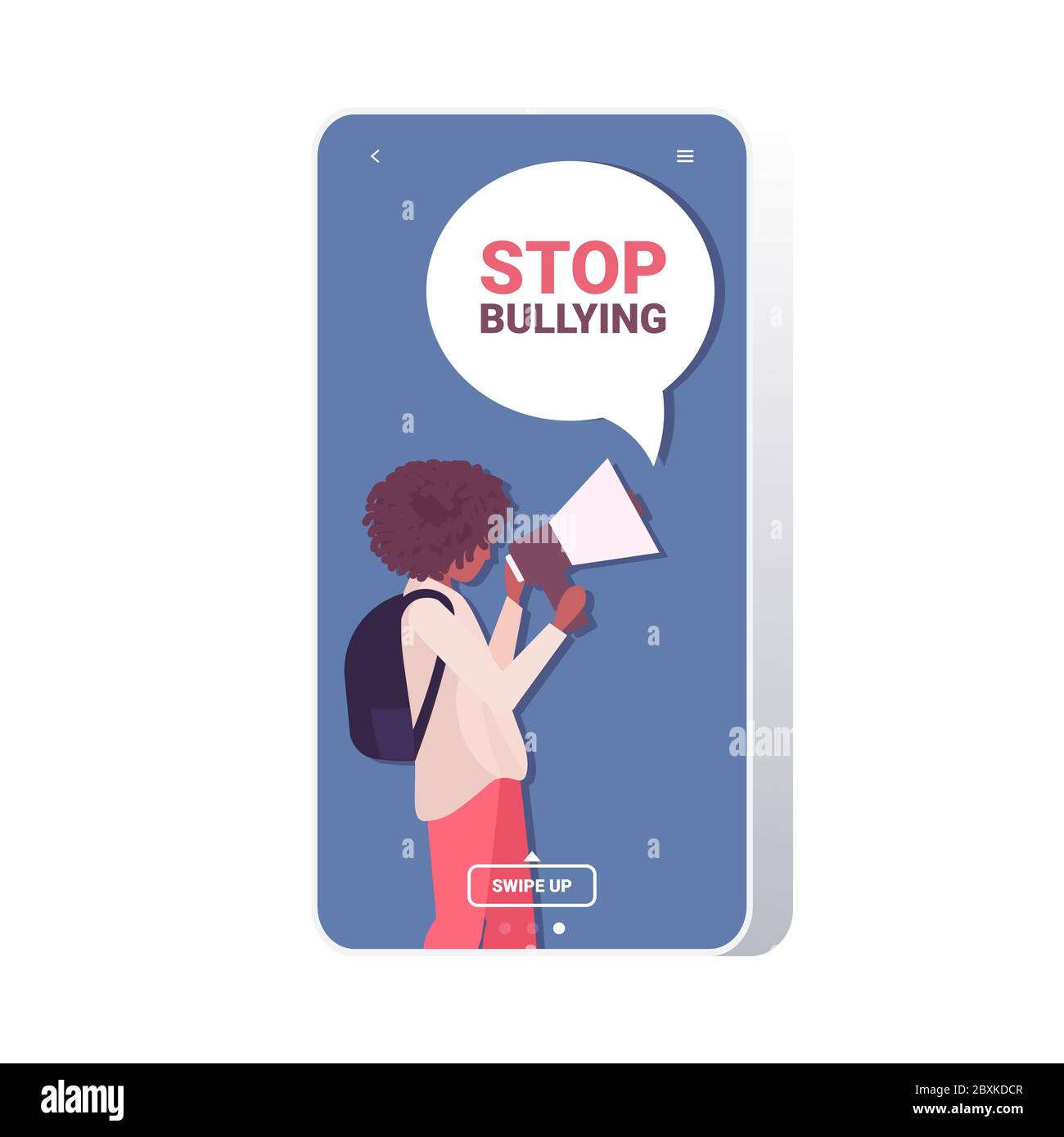 donna afro-americana gridando nel megafono per fermare la ragazza depressa bullismo annunciando con altoparlante psicoterapia concetto smartphone schermo copia spazio ritratto illustrazione vettoriale Illustrazione Vettoriale