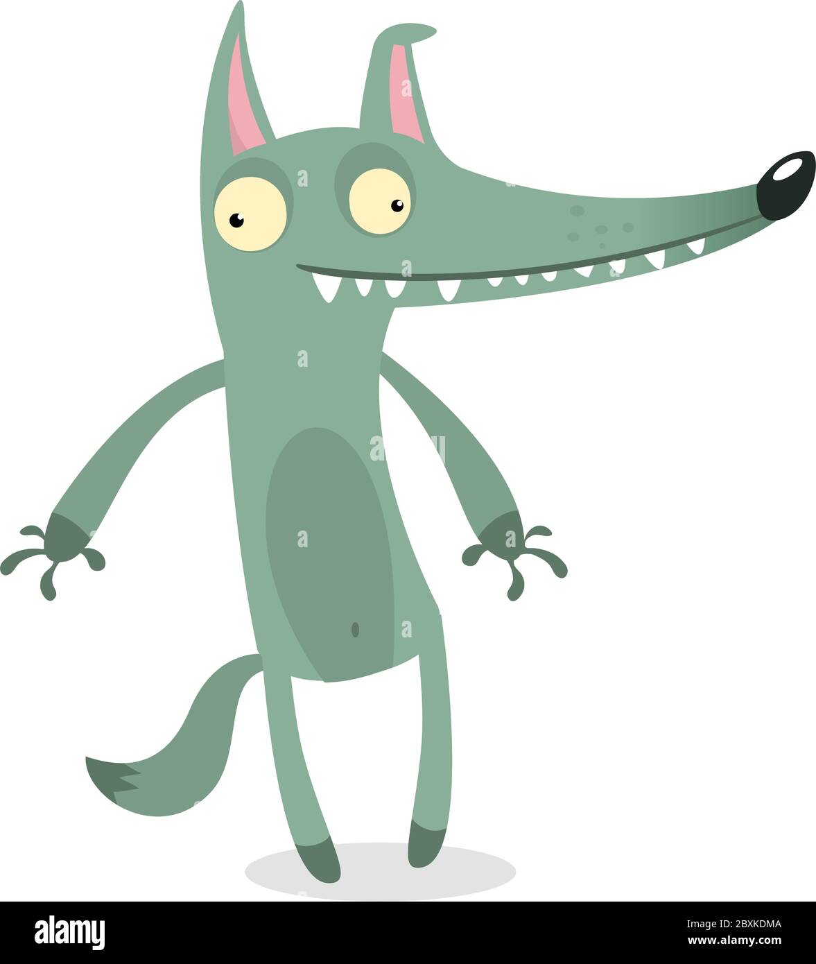 Personaggio vettoriale del lupo cartoon isolato su bianco. Foresta divertente lupo piatto icona. Pazzo personaggio lupo Illustrazione Vettoriale