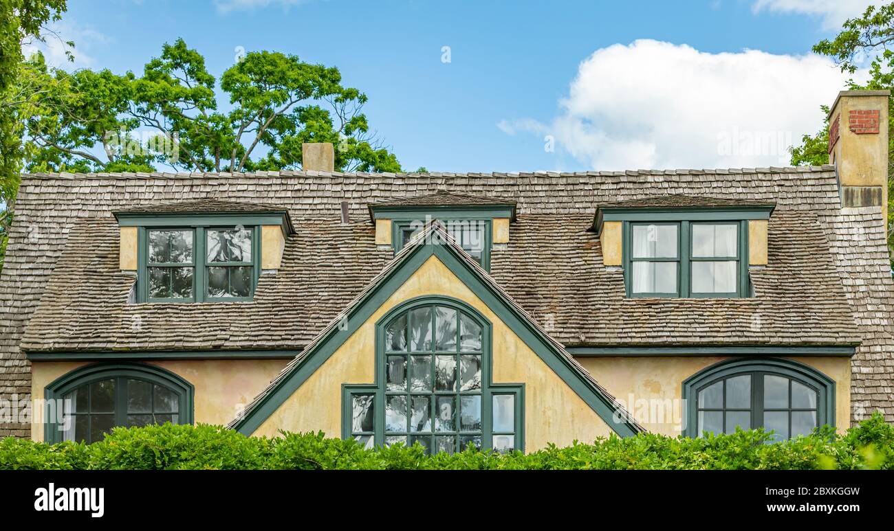 Dettaglio di una casa di Dering Harbour, Shelter Island, NY Foto Stock