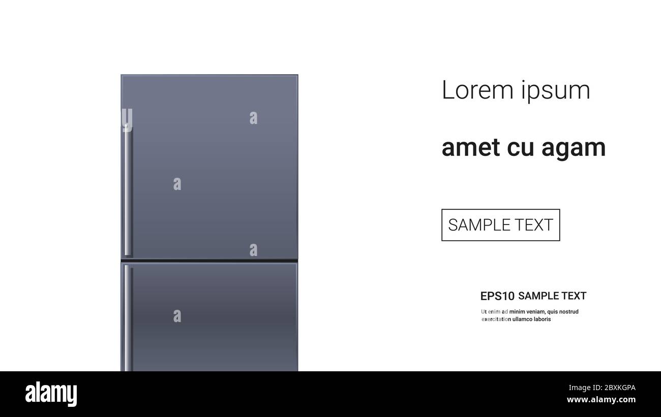 frigorifero in acciaio inox frigorifero a due porte congelatore cucina moderna elettrodomestico concetto isolato orizzontale copia spazio vettoriale illustrazione Illustrazione Vettoriale