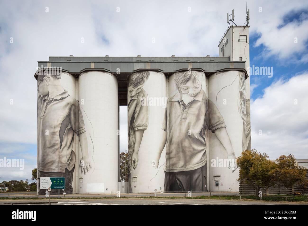 Coonalpyn Australia del Sud 7 Settembre 2019 : Arte della Silo ai silos di Coonalpyn sulla Dukes Highway in Australia del Sud Foto Stock
