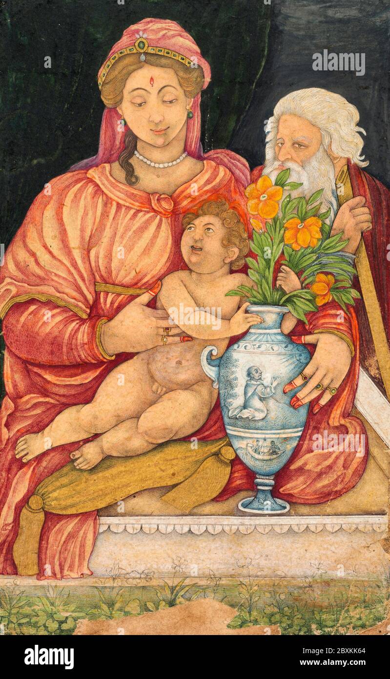 La Sacra Famiglia, circa 1620, Arte Indiana e del Sud-Est Asiatico Foto Stock