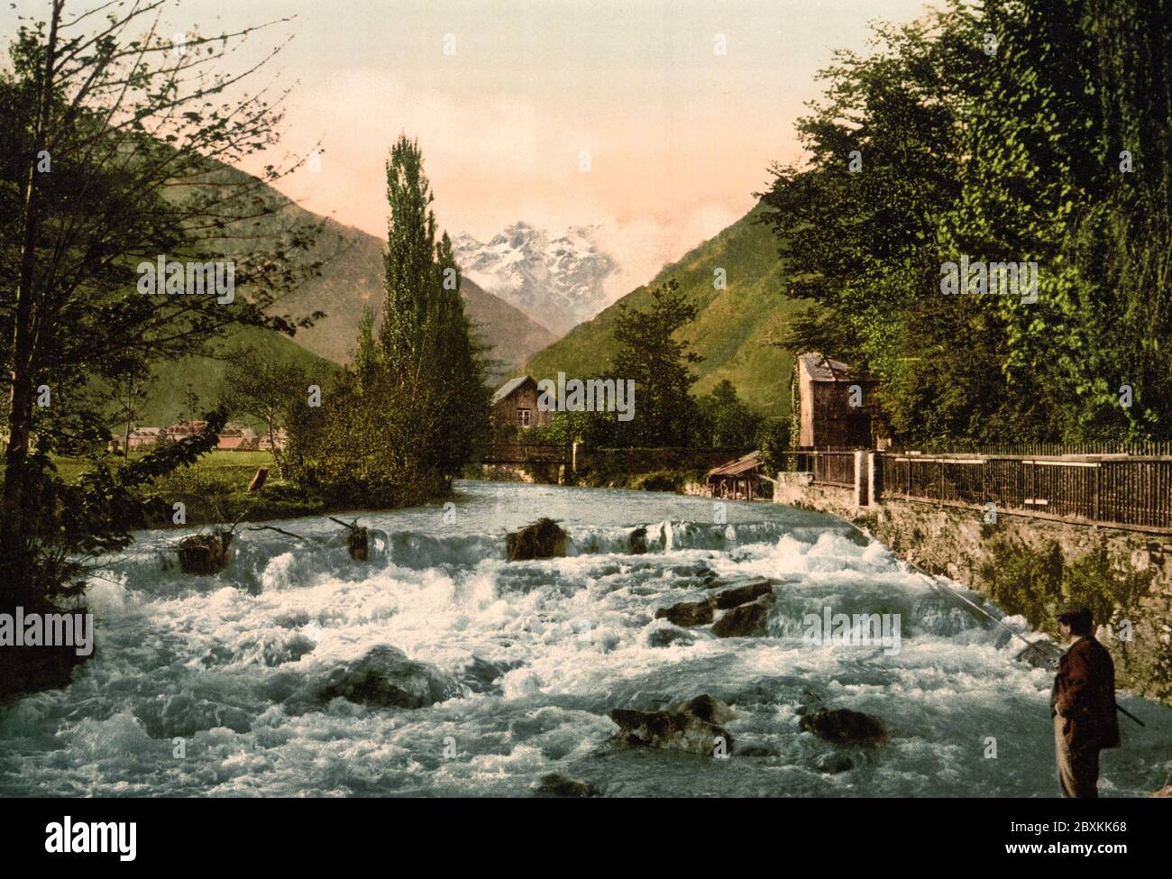La cascata Pique, Luchon, Pirenei, Francia, circa 1900 Foto Stock