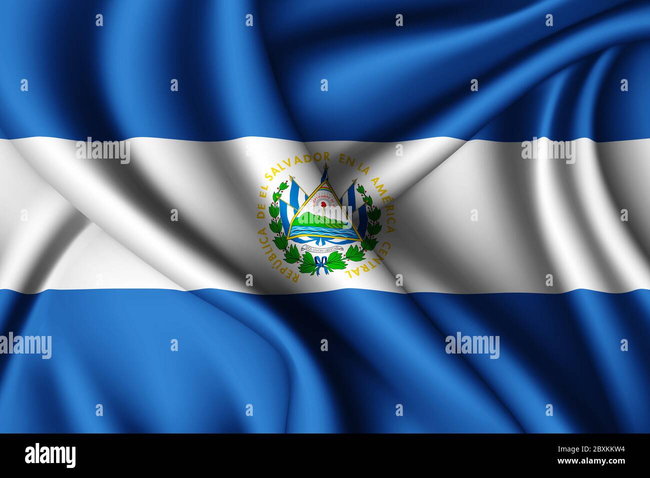 rendering 3d con bandiera di seta ondulata di El Salvador Foto Stock