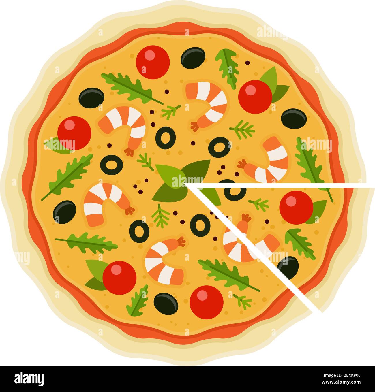 Pizza di pesce con un pezzo tagliato piatto icona vettore isolato Illustrazione Vettoriale
