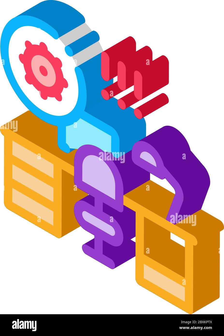 illustrazione vettoriale delle icone isometriche dei batteri nocivi nella sala di lavoro Illustrazione Vettoriale