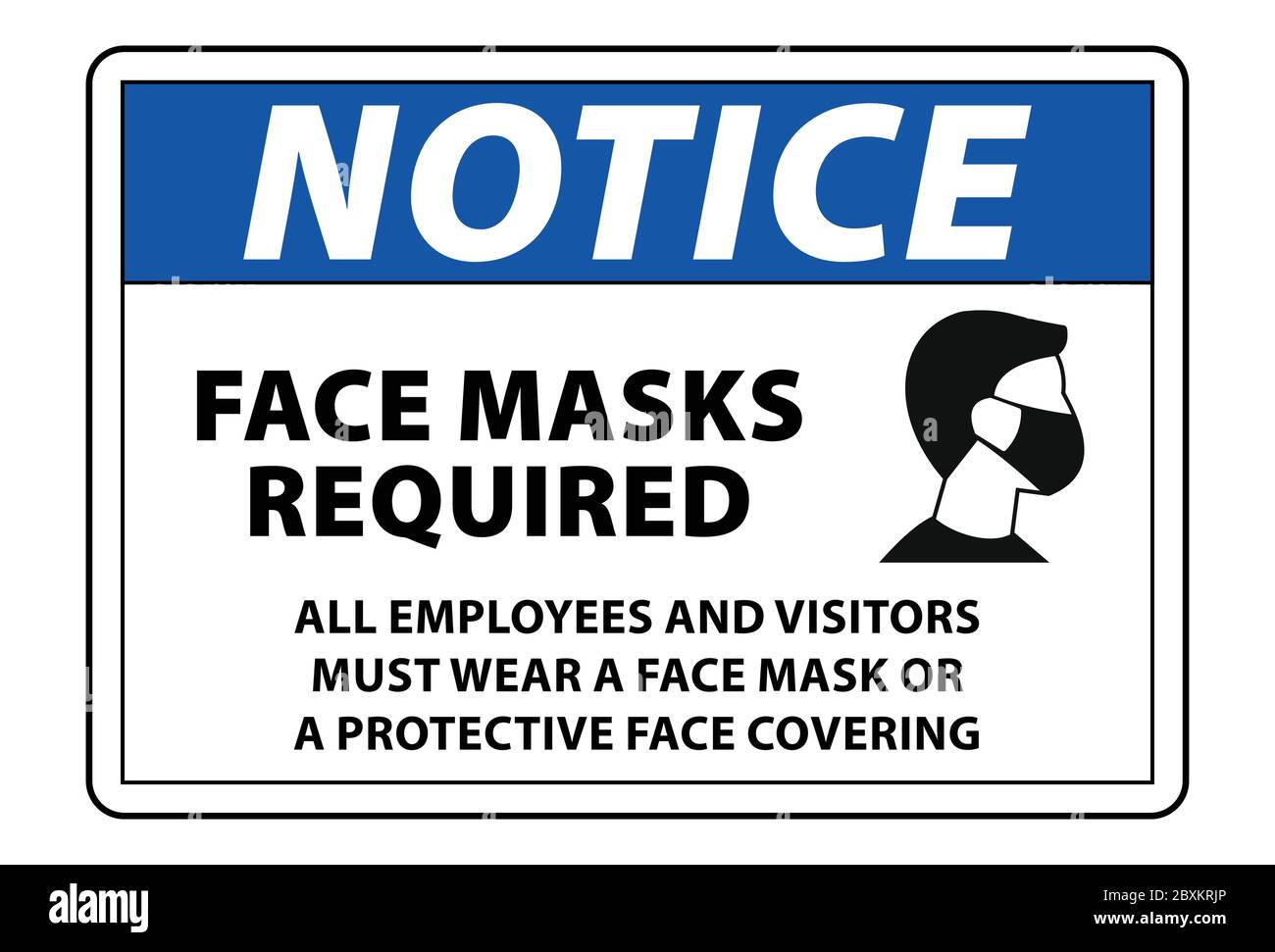 si noti che sono necessarie maschere facciali, è necessario indossare una maschera facciale o una copertura protettiva Illustrazione Vettoriale