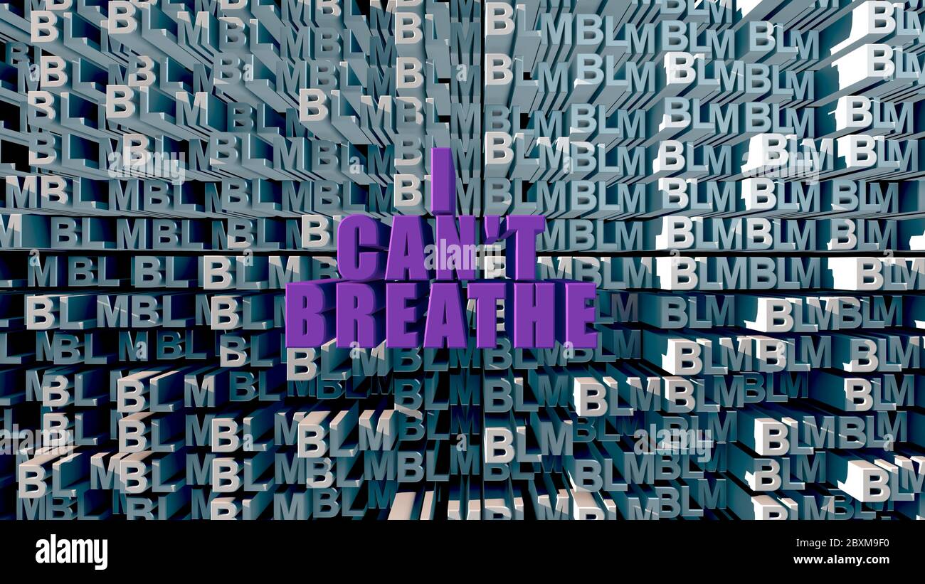 Lettere in grandi lettere viola non riesco A RESPIRARE su una lettera bianca BLM sfondo 3d rendering Foto Stock