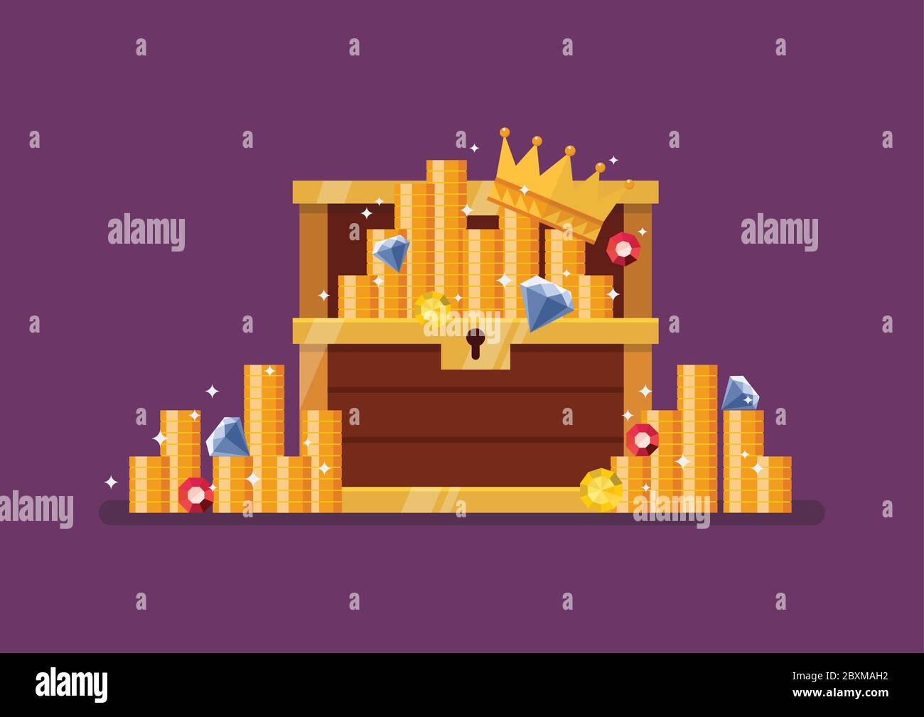 Cassa di tesoro in legno con oro. Illustrazione vettoriale Illustrazione Vettoriale