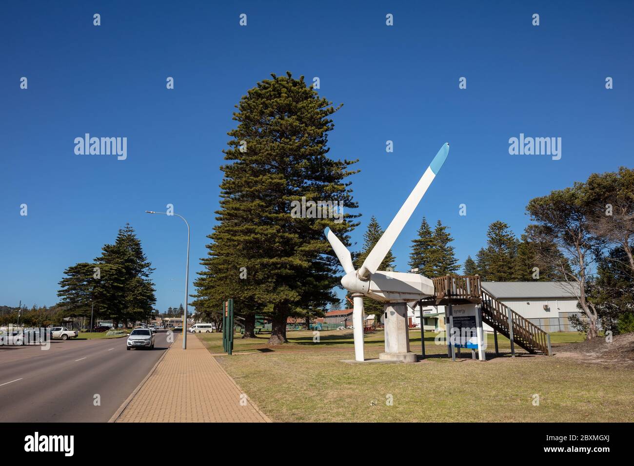 Esperance Australia Occidentale 14 Novembre 2019 : navicella e propellente originali della fattoria eolica di Salmon Beach in mostra a Esperance Australia Occidentale Foto Stock