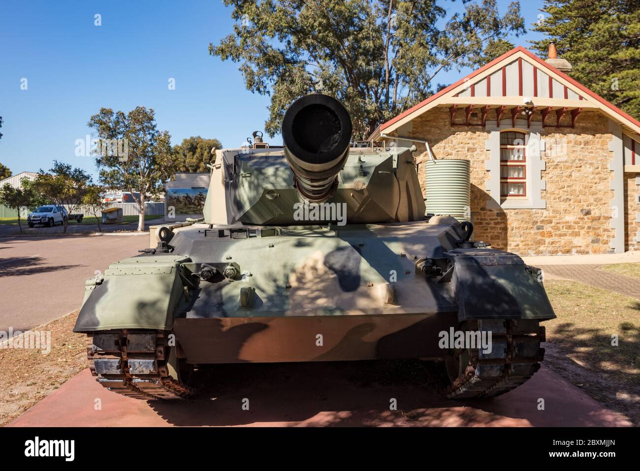 Esperance Australia 13 novembre 2019 : UN carro armato in pensione dell'esercito australiano di leopardo AS1 in mostra a Esperance, Australia occidentale Foto Stock