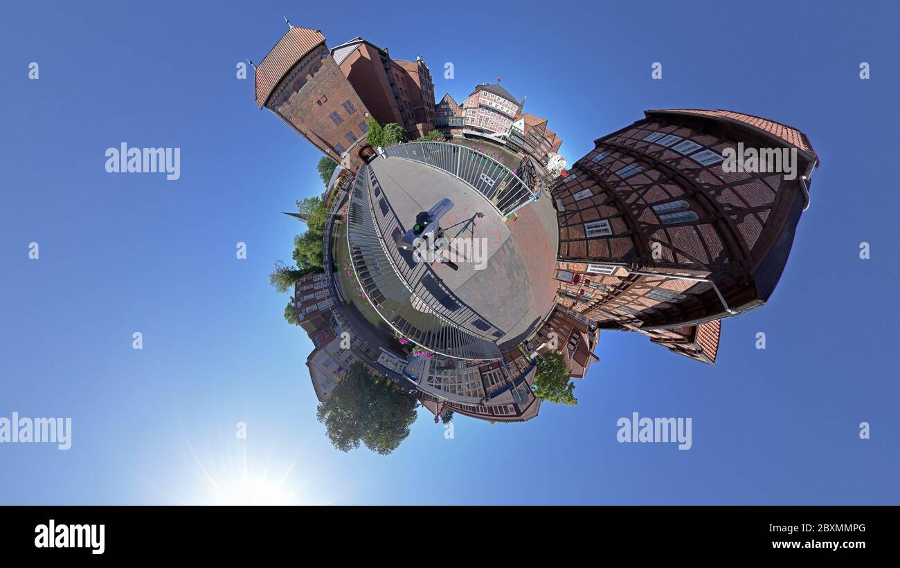 Foto di Little Planet, Ponte di Brause, Lueneburg, bassa Sassonia, Germania Foto Stock