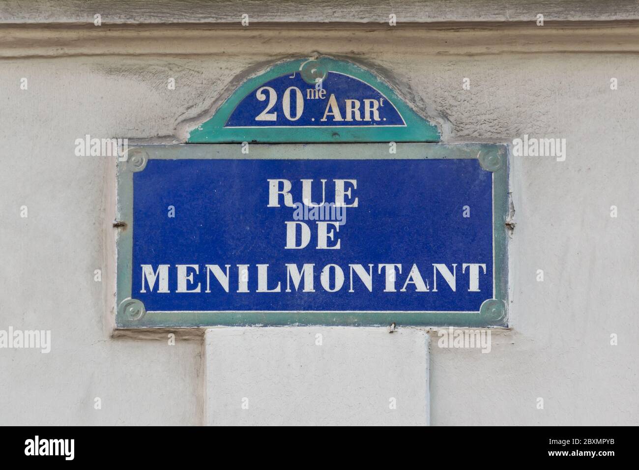 Via Parigi segno rue de Menilmontant, Francia Foto Stock